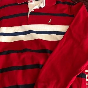 Nautica Navy Red Rugby Shirt Men Size Large